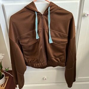 brown crop top zip up jacket - urban outfitters